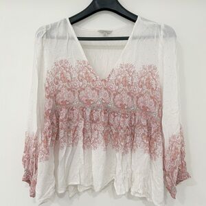 Lucky Brand V-neck Blouse Top Large Boho